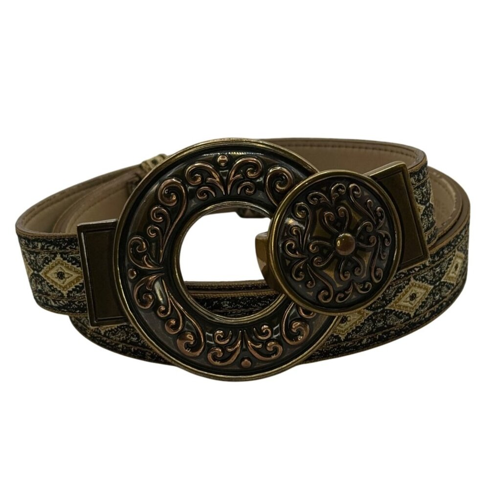 Vintage Chicos Slide Adjustable Belt With Hook Buckle Jacquard Fabric M/L